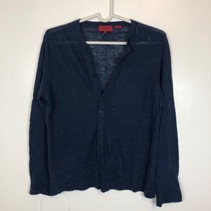 Hugo Boss V-Neck Button Down Cotton Blue Sweater